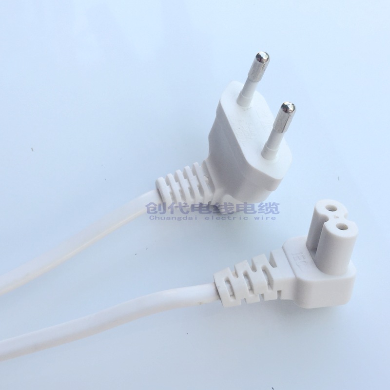ac电源线 欧规两插锄头8字尾电源线 欧标L型八字尾 直角8字电源线