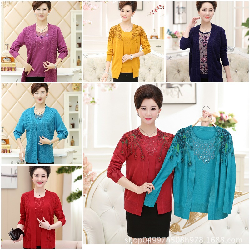 2022 early autumn middle-aged and old women's cardigan sweat