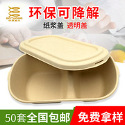 定制Logo一次性外卖快餐盒竹浆环保纸浆环保餐盒便当外卖沙拉盒批