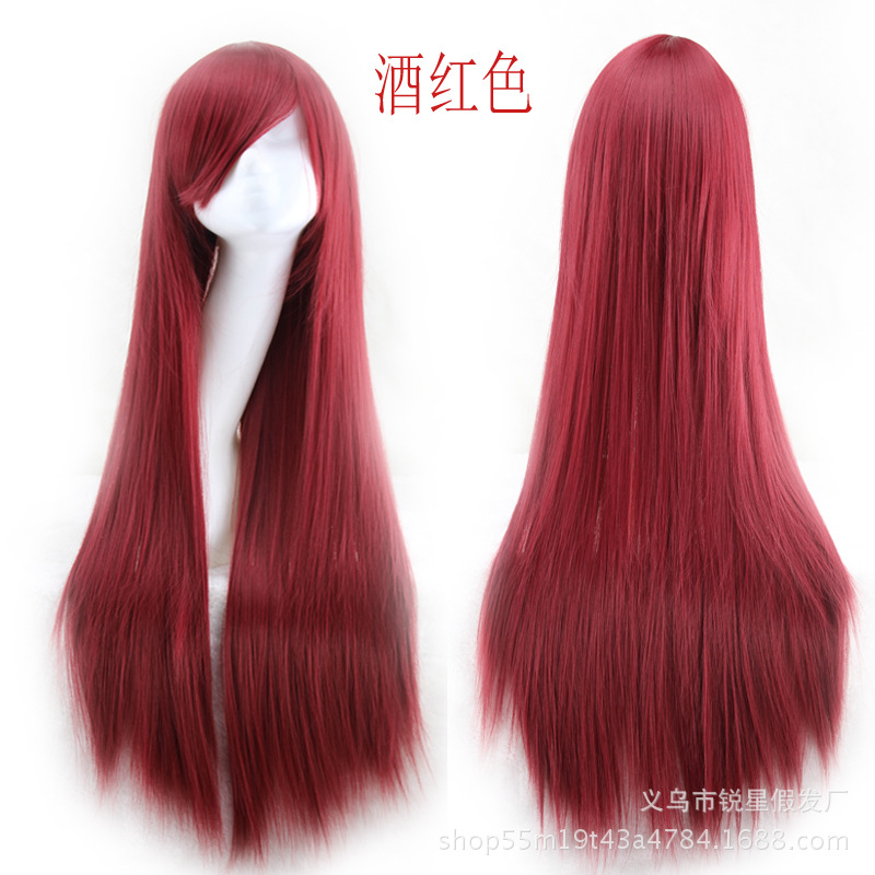原宿动漫cosplay假发 长直发斜刘海80CM彩色动漫COS长发套 厂家直-阿里巴巴