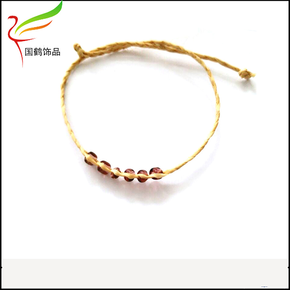 拉菲草6颗米珠手链