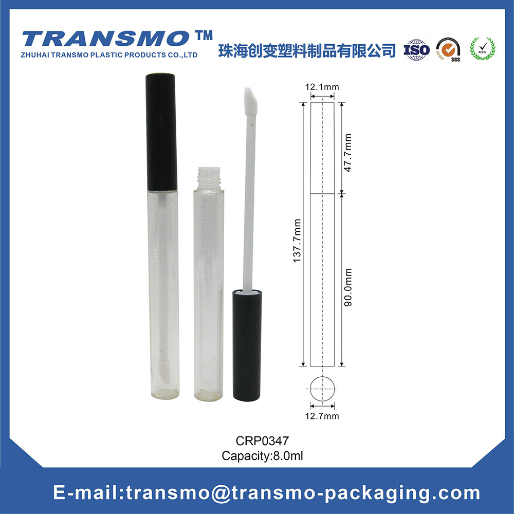 唇彩空管 8ML塑料透明圆形唇釉管 口红管