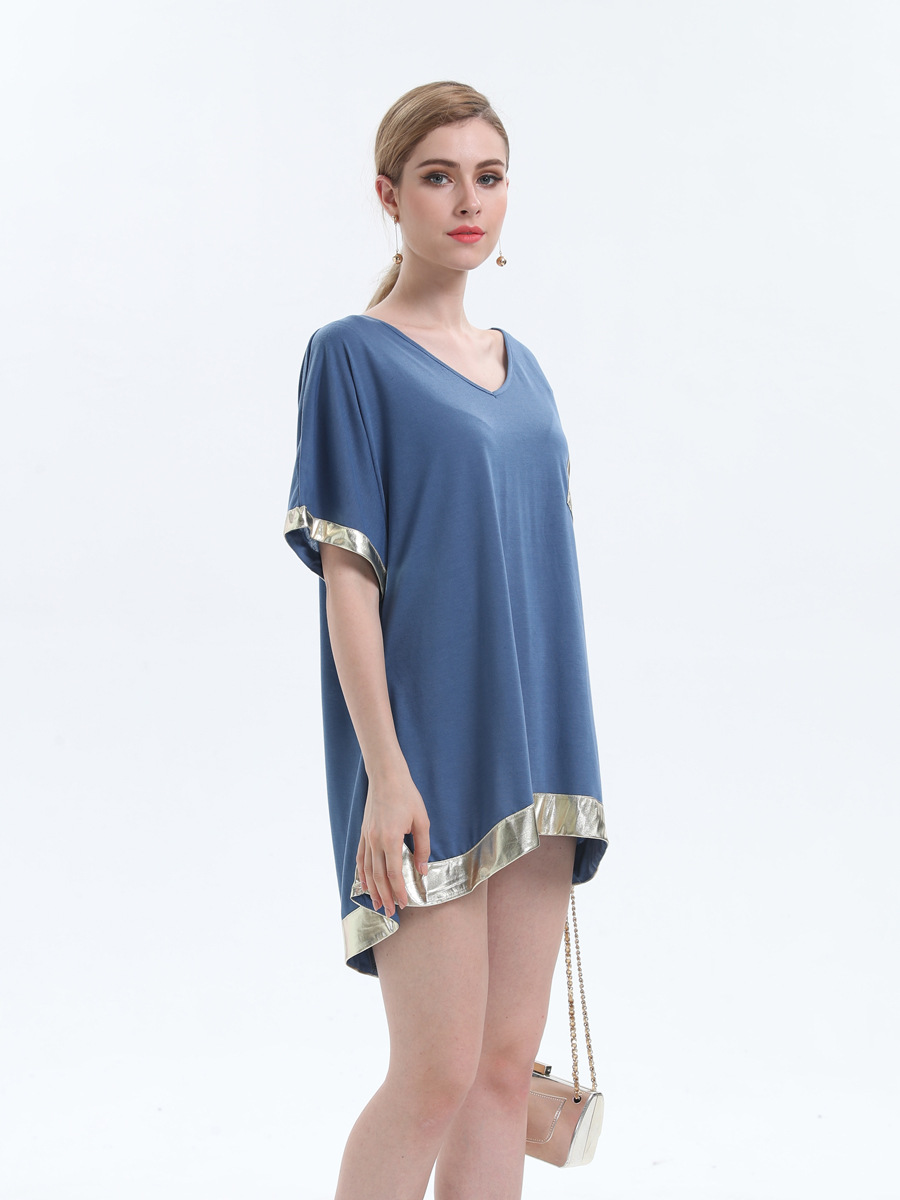 solid color V-neck loose patch irregular sleeve top  NSJR36732