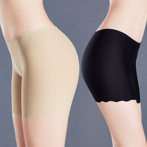 Wholesale ice silk ruffled three-quarter panties one-piece seamless women's underwear anti-leak safety pants 189