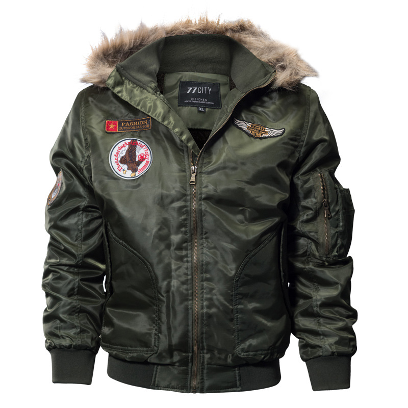 3D plush thick winter cotton military clothing trendy jacket hat large size men_voghion.com