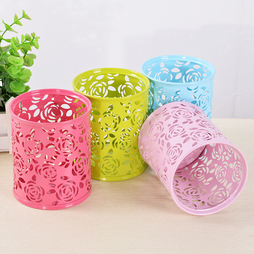 Pen holder metal iron art creative round multi-functional office stationery storage desktop organizing ornament metal pen holder