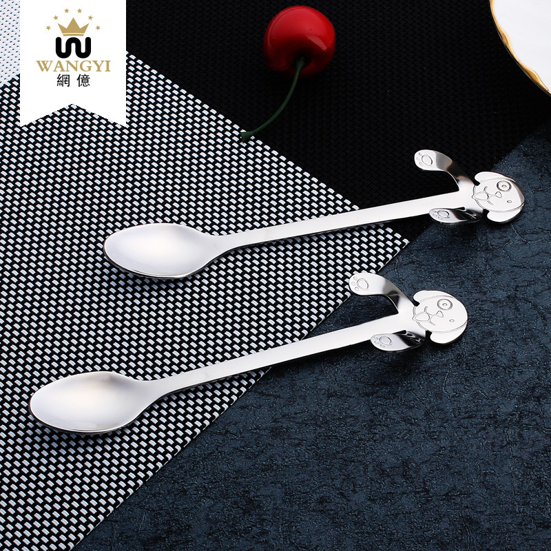 304不鏽鋼咖啡勺創意小狗攪拌勺子卡通小狗懸挂杯咖啡勺廠家直供