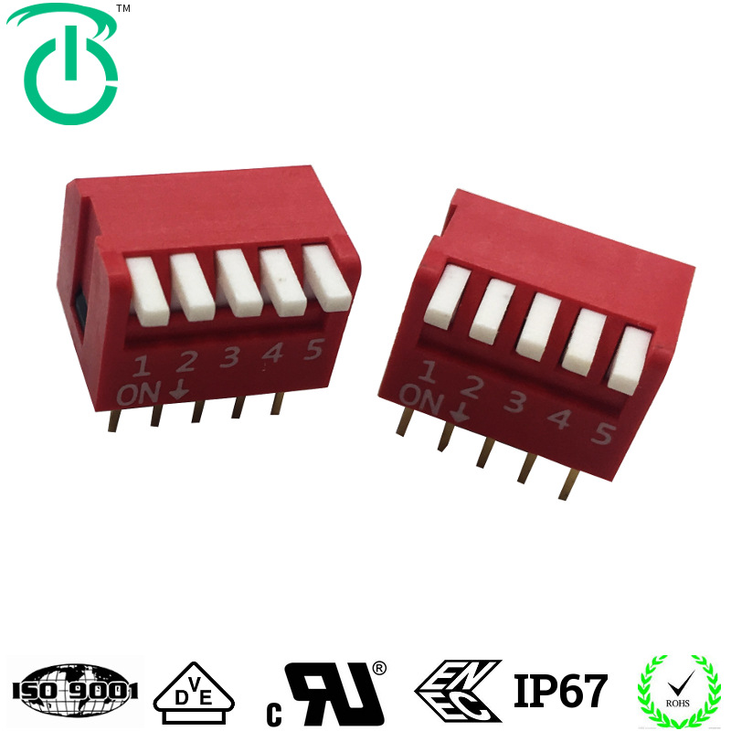 台湾荣千供应高品质红色侧向8位插件琴键式耐高温拨码开关