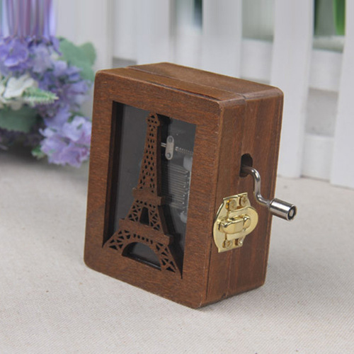 New hand cranked wooden clockwork music box hot selling creative wooden music box craft gift ornaments wholesale