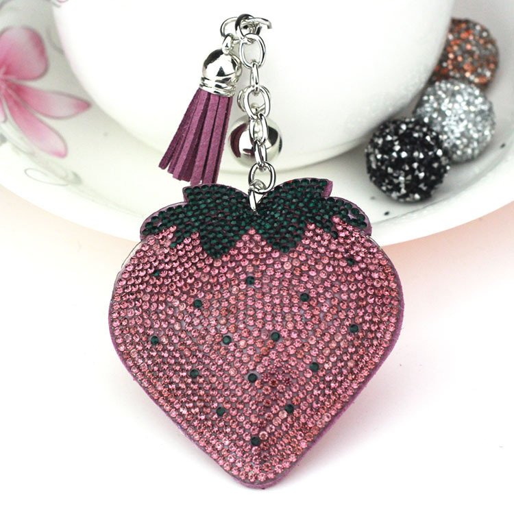 35g Weight Keychain Classification 1 Piece Quantity Daily Occasion Flannel Material Fruit, Strawberry Pattern Women's Gender Diamond Design Glam, Cute Style 1 Piece Glam Cute Fruit Strawberry Flannel Diamond Women's Keychain 6