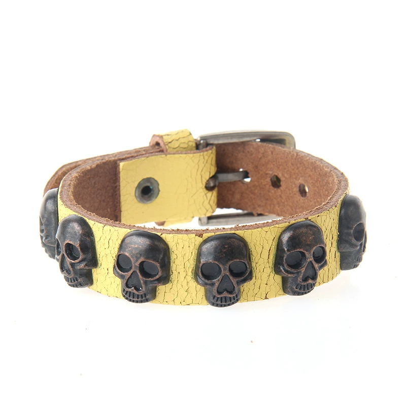 Мужской стильный кожаный металлический браслет, аксессуар в стиле хип-хоп, опт