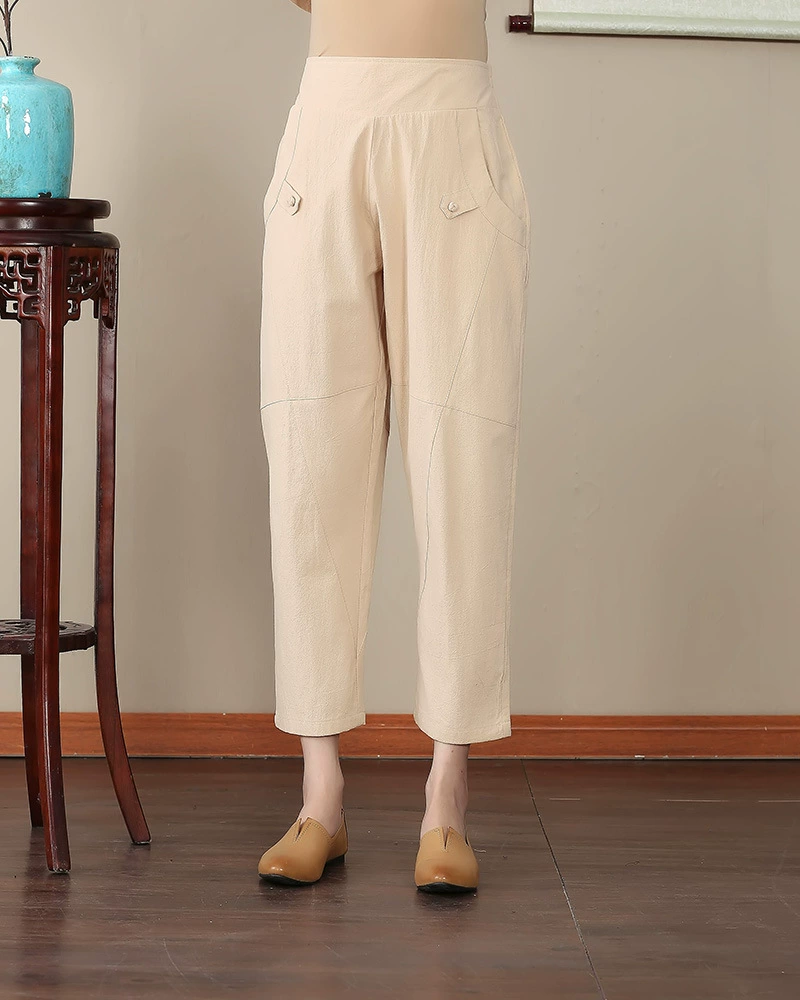 Новые весенние и осенние однотонные женские брюки 2705 из хлопка и льна в китайском стиле костюм матери
