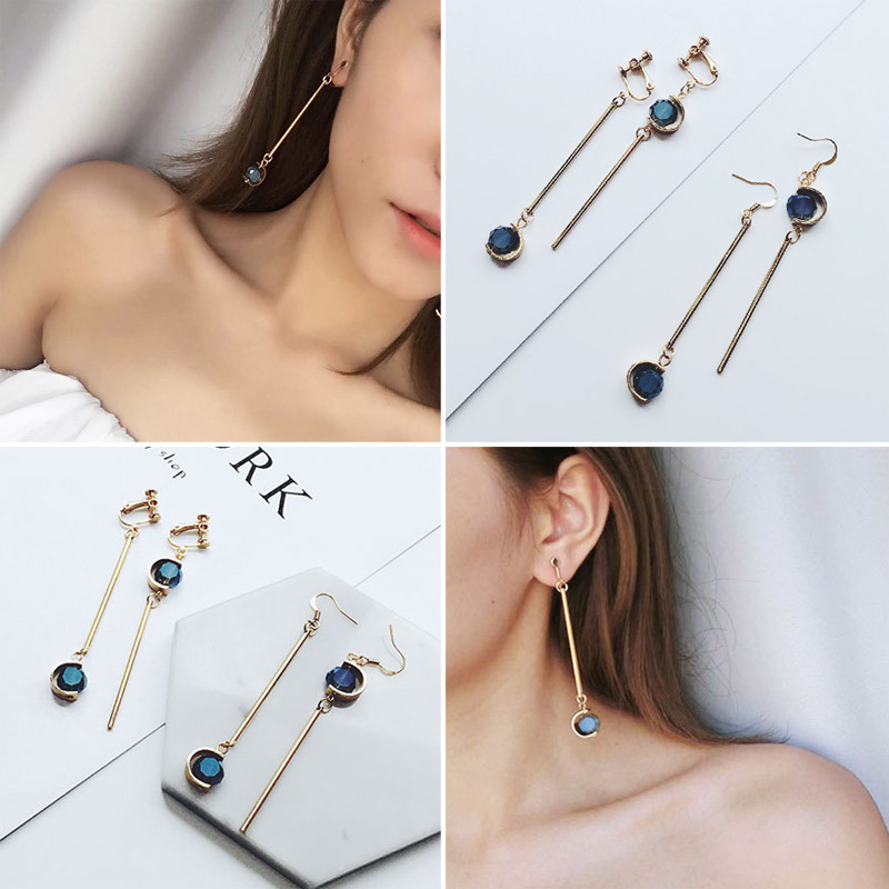 原创手作 不对称复古风格几何水晶不规则气质耳环耳夹耳饰配饰女|ru