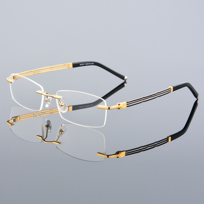 生产钻石切边眼镜无框眼镜框成品近视眼镜 男士纯钛眼镜架批发603