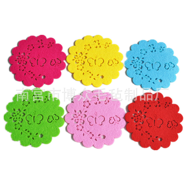 毛毡杯垫 供应家居装饰防滑镂空毛毡杯垫 可定制花纹防滑隔热杯垫