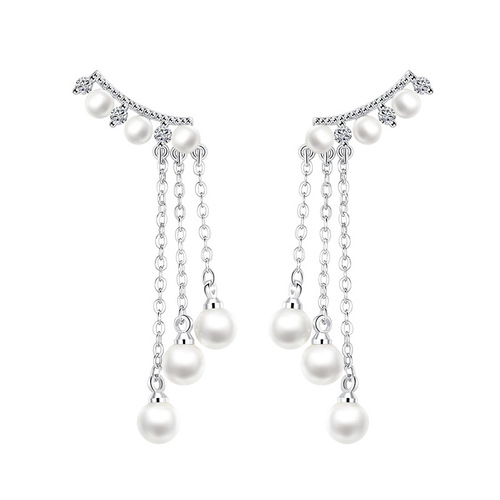 Korean temperament silver jewelry silver earrings earrings women's earrings long exaggerated tassel pearl earrings earrings wholesale