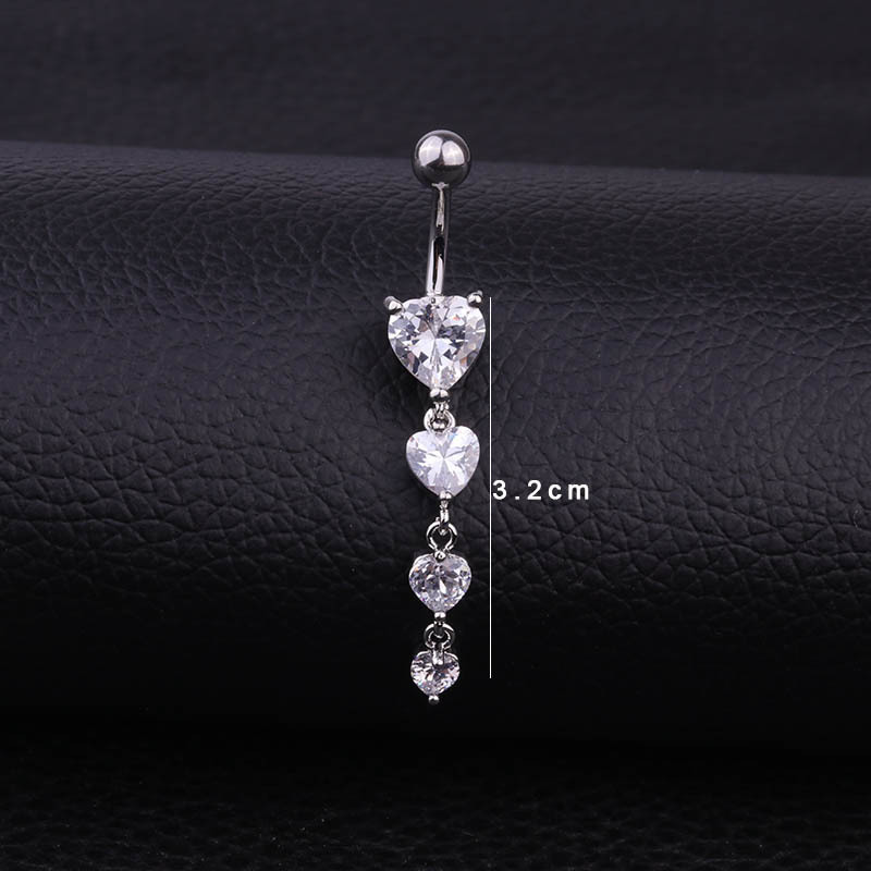 Fashion Heart Stainless Steel Inlaid Zircon Belly Ring display picture 1