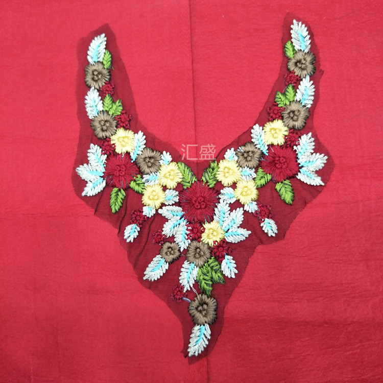 广州花边电脑绣花立体大码领花民族风高档时尚晚礼服辅料加工绣花