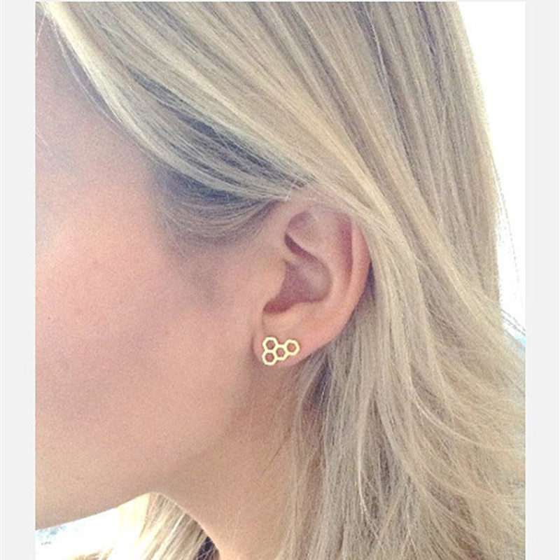 New Simple Honeycomb Stud Alloy Plating Hollow Geometric Hexagon Stud Earrings Wholesale display picture 16