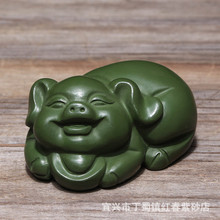 批发宜兴紫砂茶宠猪生肖民国绿泥茶具雕塑摆件把玩装饰礼品