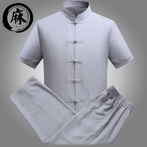 Linen Tang suit shirt for male short sleeve suit men Hanfu