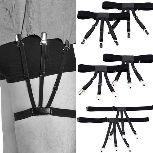 Unisex formal white collar suit shirt top anti-wrinkle anti-slip shirt clip punk thigh ring clip garter belt