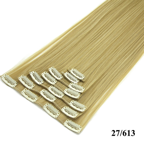 Seven-piece set of hair extensions, 7-piece set of European and American color wigs, chemical fiber straight long hair curtains, wholesale wigs, 15 colors available