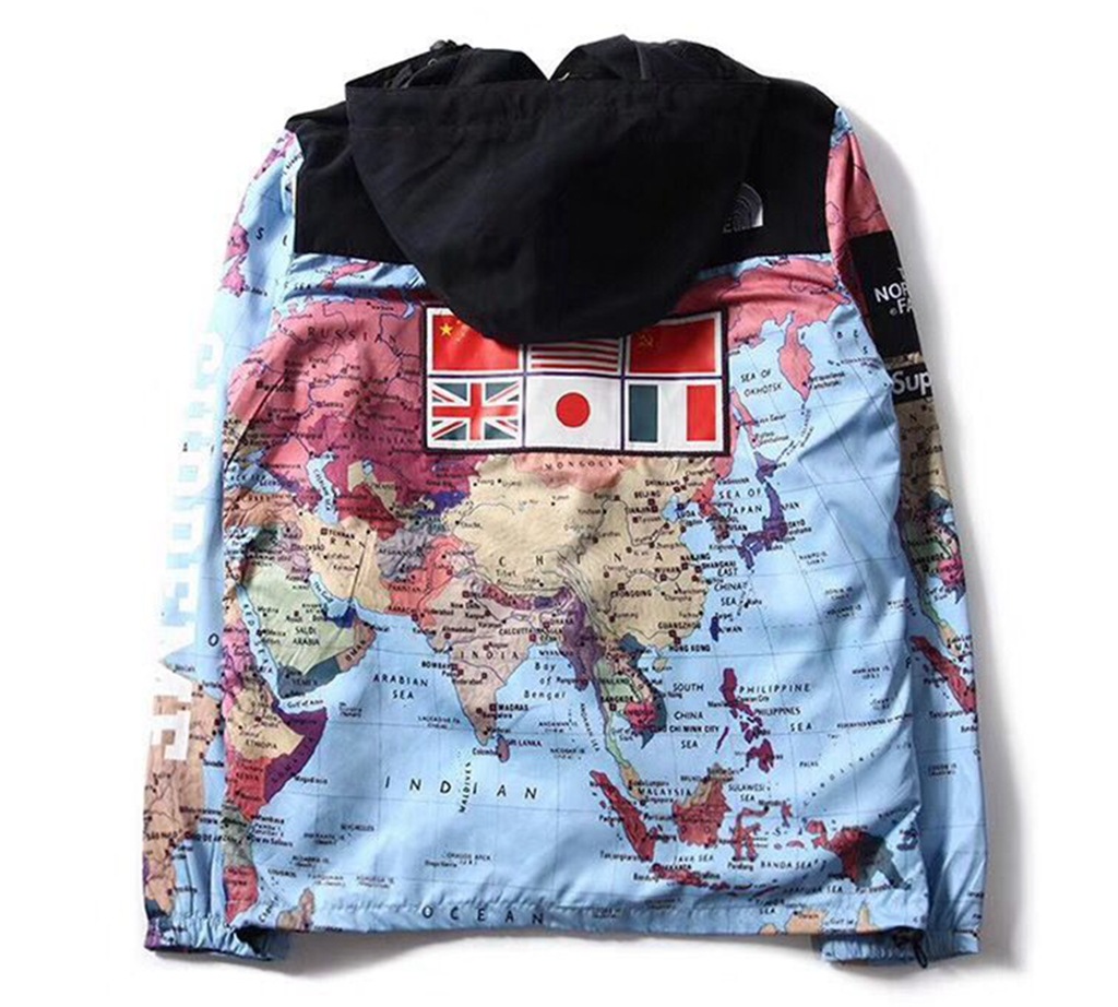Europe Street Tide Brand Flag Windbreaker Hoodie World Map Removable Cap Male Luminous Coat 