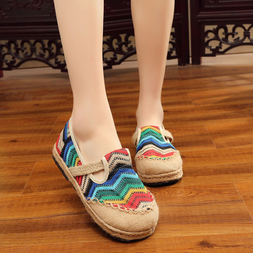 Hanfu shoes Qipao Chinese Princess folk dance cosplay shoesold Beijing cloth shoes embroidered linen cloth shoes rainbow