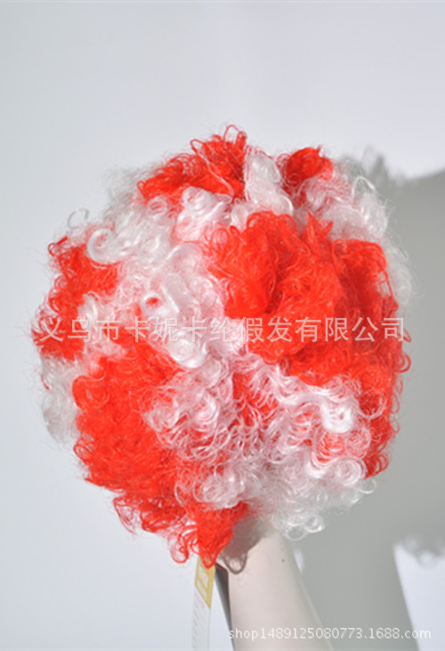 Naranja blanco espectáculo peluca fan cabello rizado extraña esponjosa cabeza explosiva peluca payaso