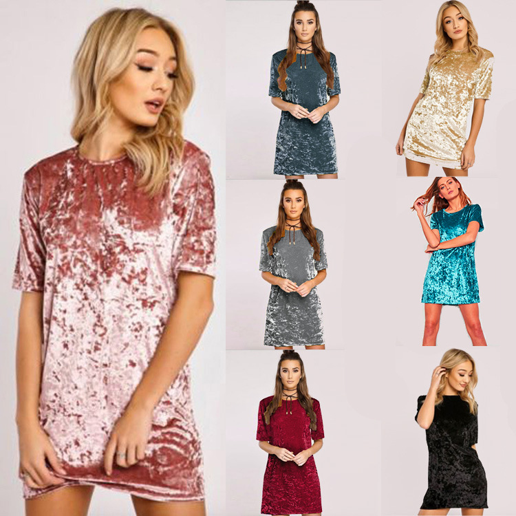 速卖通外贸 金砖绒时尚迷你连衣裙6色女装