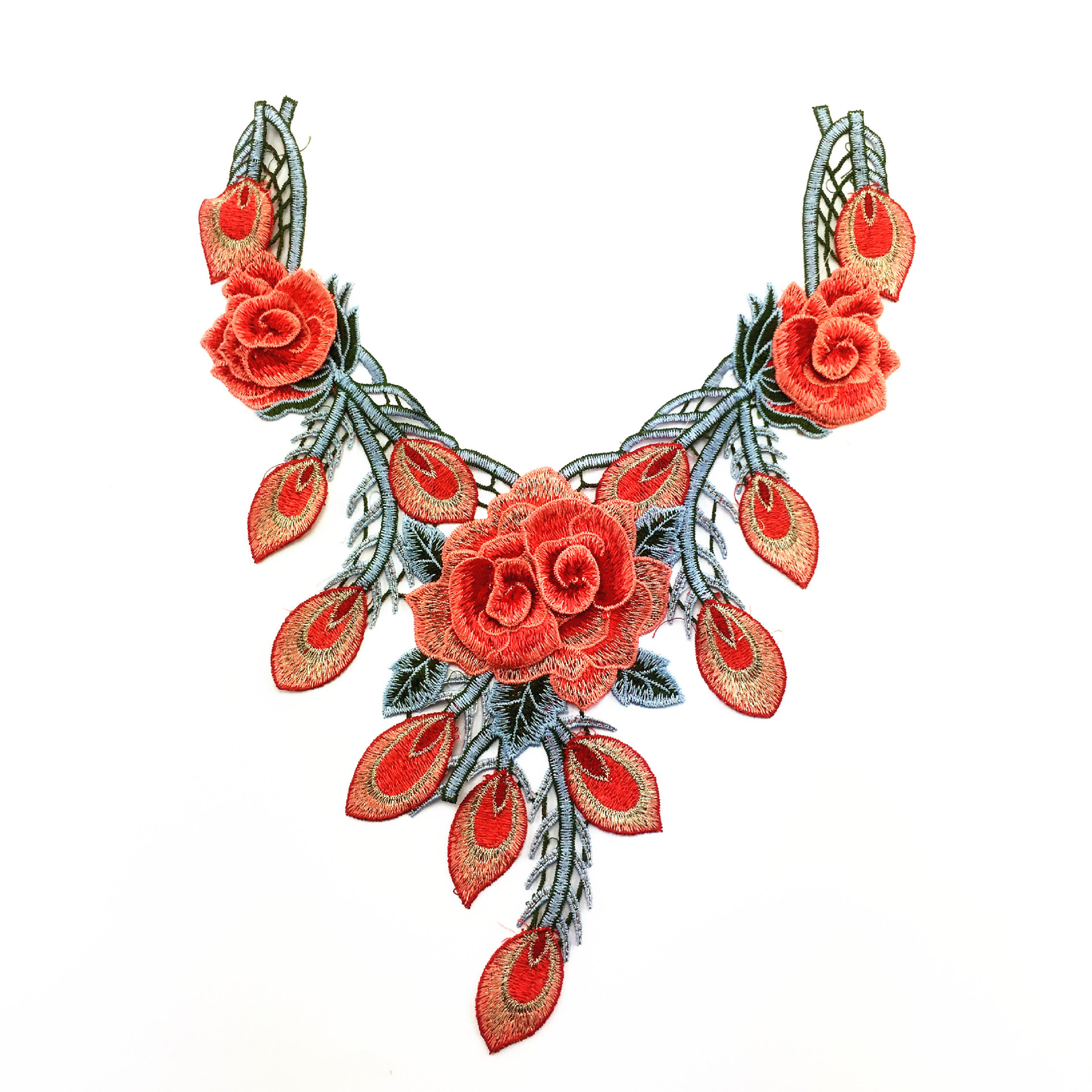 高密度时尚精美立体水溶刺绣领花 3D彩色衣领厂家直销