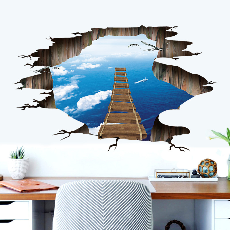 New Simple Sky Ocean Broken Bridge Floor Sticker display picture 2