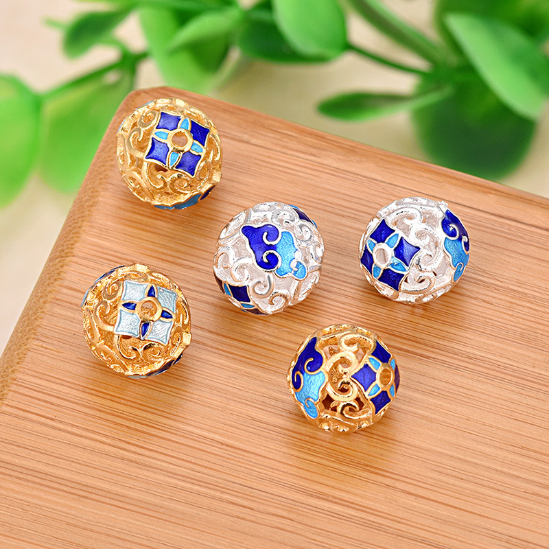 隔珠佛珠12mm 925银镀金祥云手串diy饰品配件景泰蓝工艺珠子批发-阿里巴巴