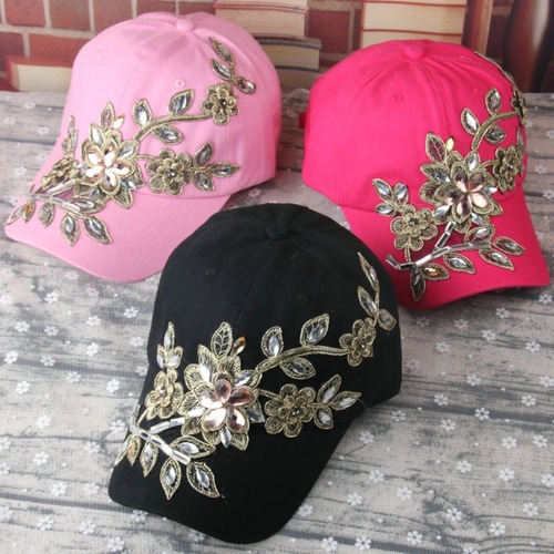 Handmade gold wire flower embellished with round diamonds, 9-color denim baseball cap, trendy women's summer sunshade casual hat