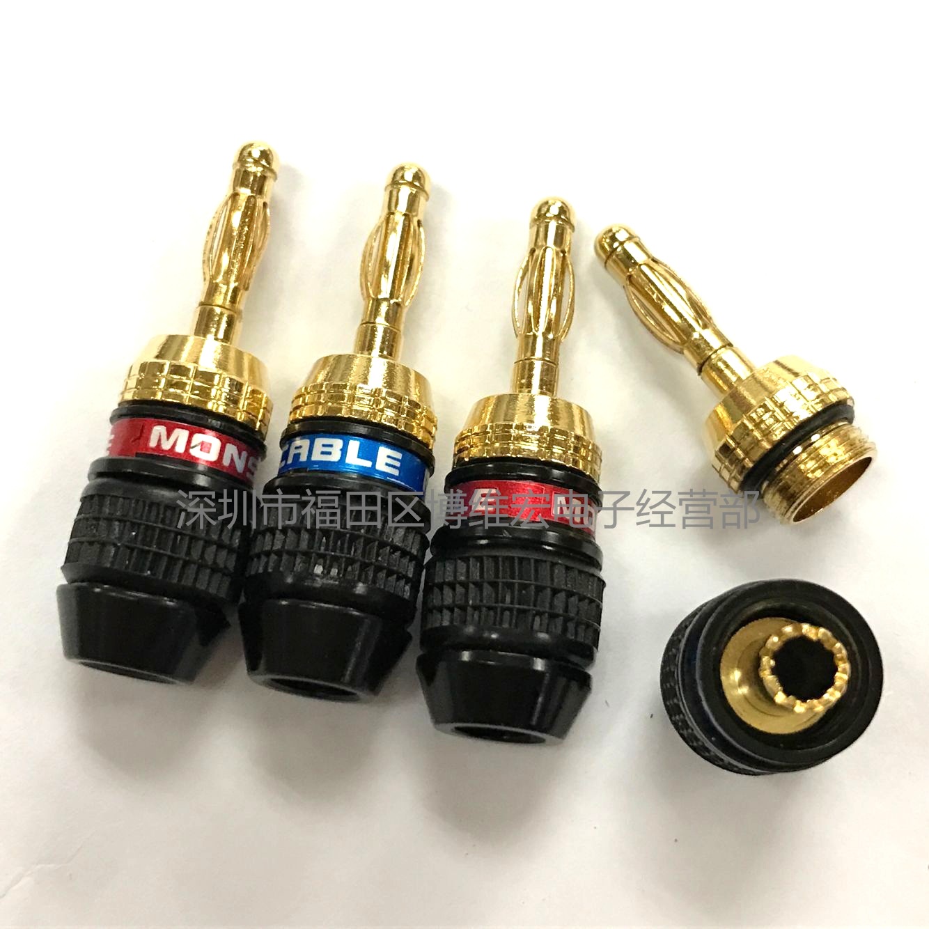 怪兽全铜镀金灯笼插头/怪兽香蕉插2件套/香蕉音响插/音频香蕉插