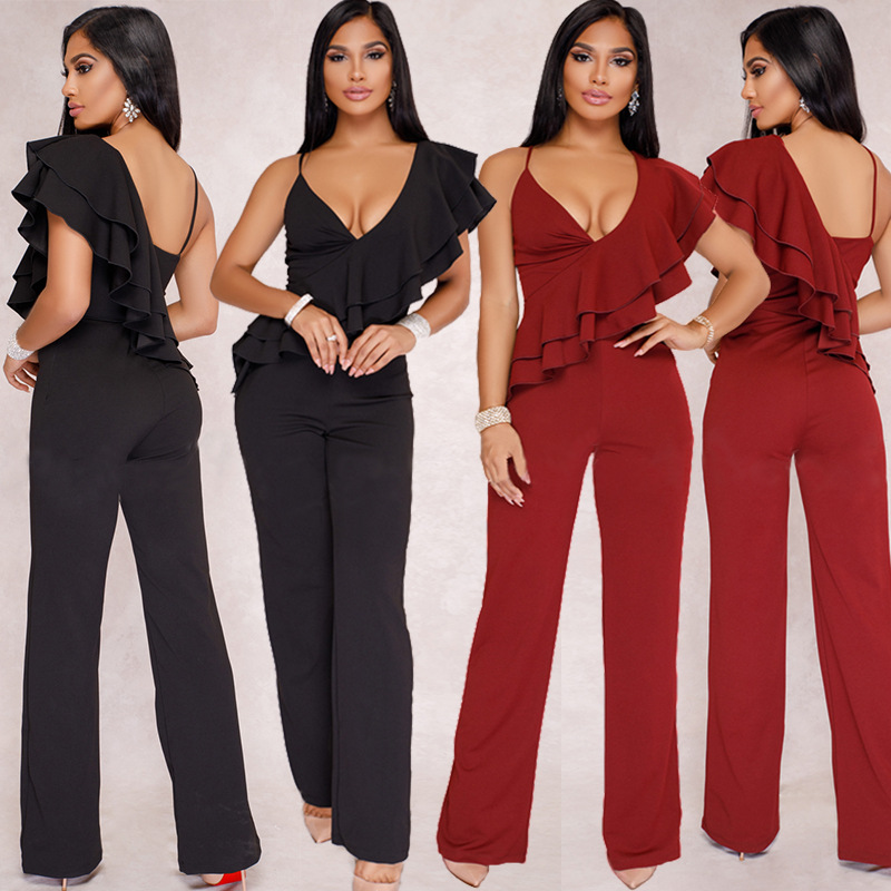 2021 Women'S Slings Ruffled Sexy Dress Jumpsuit Women'S