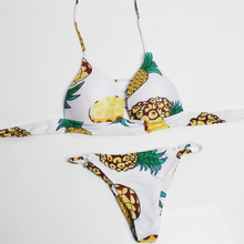 欧美女士比基尼多绳镂空泳衣 速卖通菠萝印花bikini泳装DK82