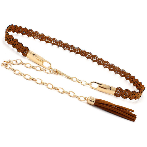Women's ethnic style tassel metal hook chain waist dress skirt belt women's decorative thin belt embossed one piece drop shipping