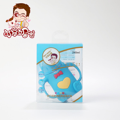 可亲奶爸卡通弯头玻璃奶瓶 宽口带手柄防摔防烫婴儿奶瓶OEM定制