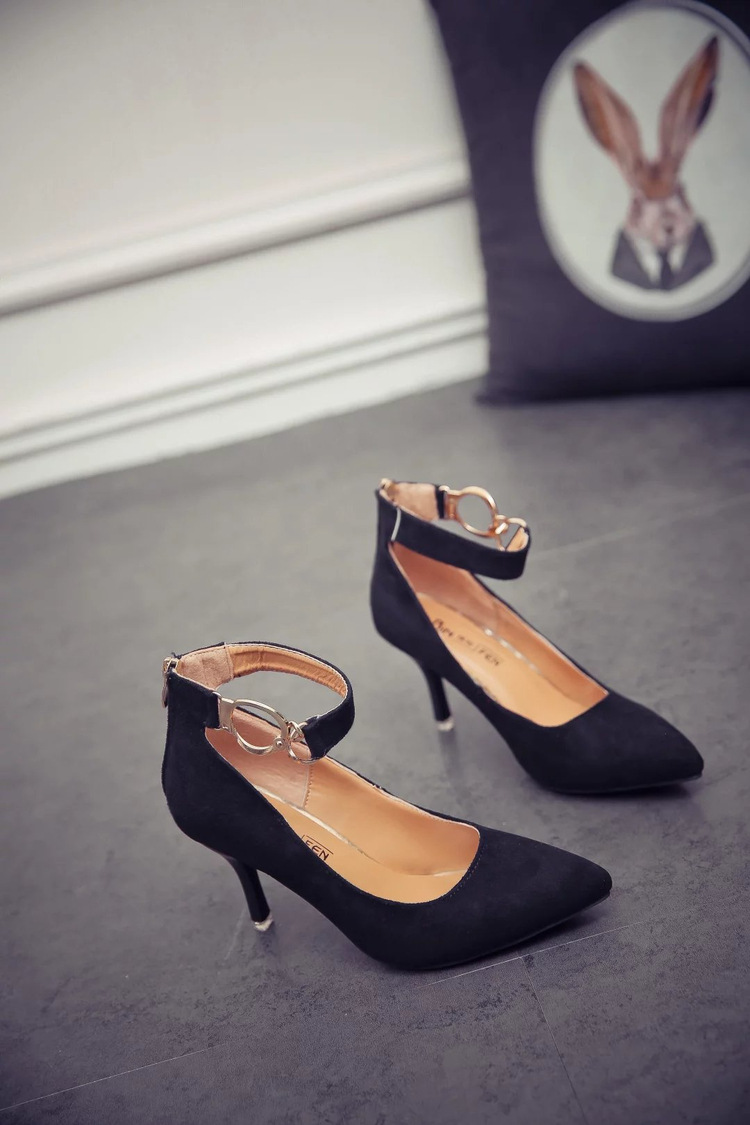 女鞋_2017春夏新款女鞋欧美尖头绒面高跟鞋细