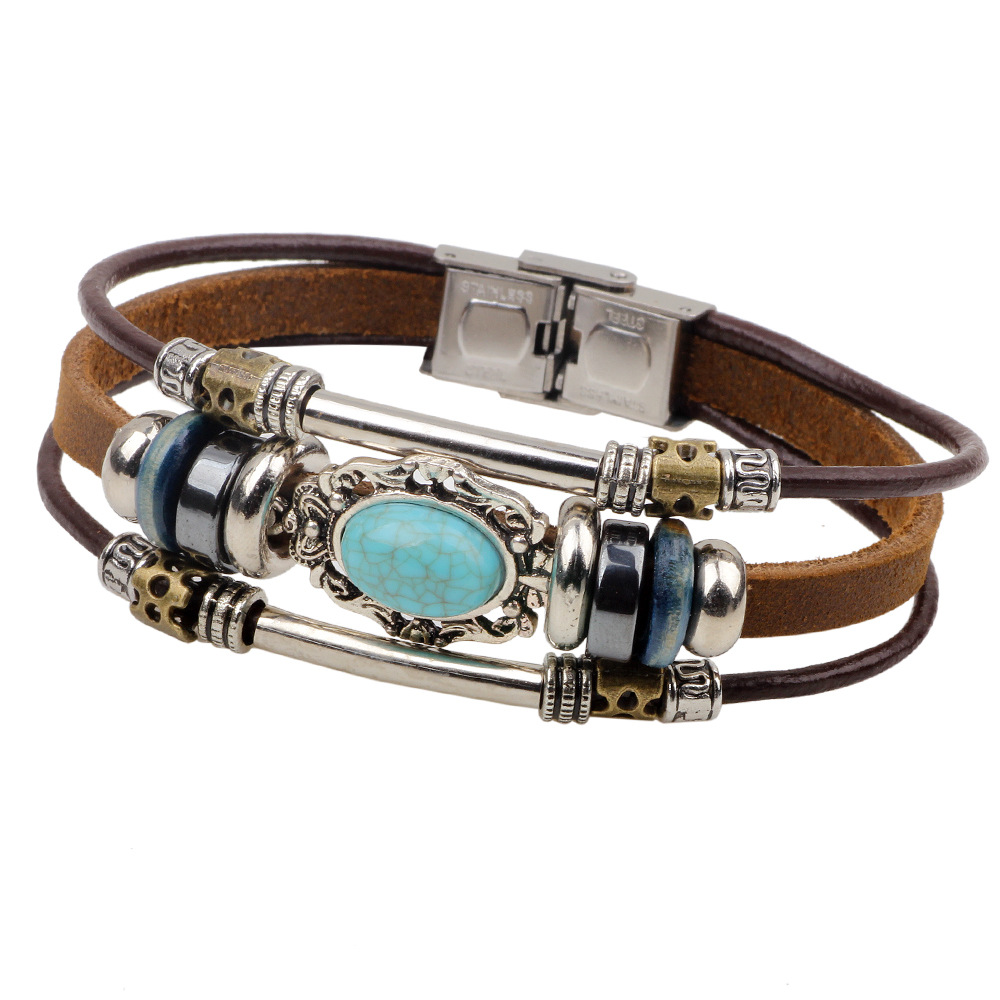 2 Stück echtes Leder, modisches DIY-Palast-Rindsleder-Armband, schwarze Gallenstein-Holzperle, antiker Stil_voghion.com