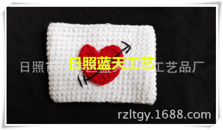 供应手工毛线钩花杯套、手工毛线钩花、手工钩针毛线杯套花边