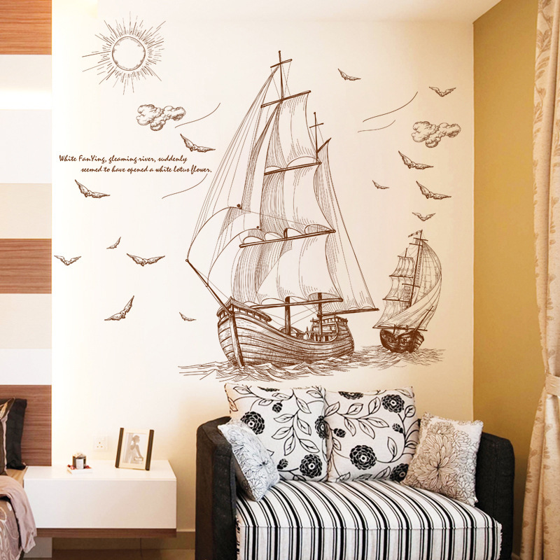Sailing Wall Stickers Living Room TV Background Wall Decoration Bedroom Children's Room Wall Stickers Wallpaper Stickers Naked Dress