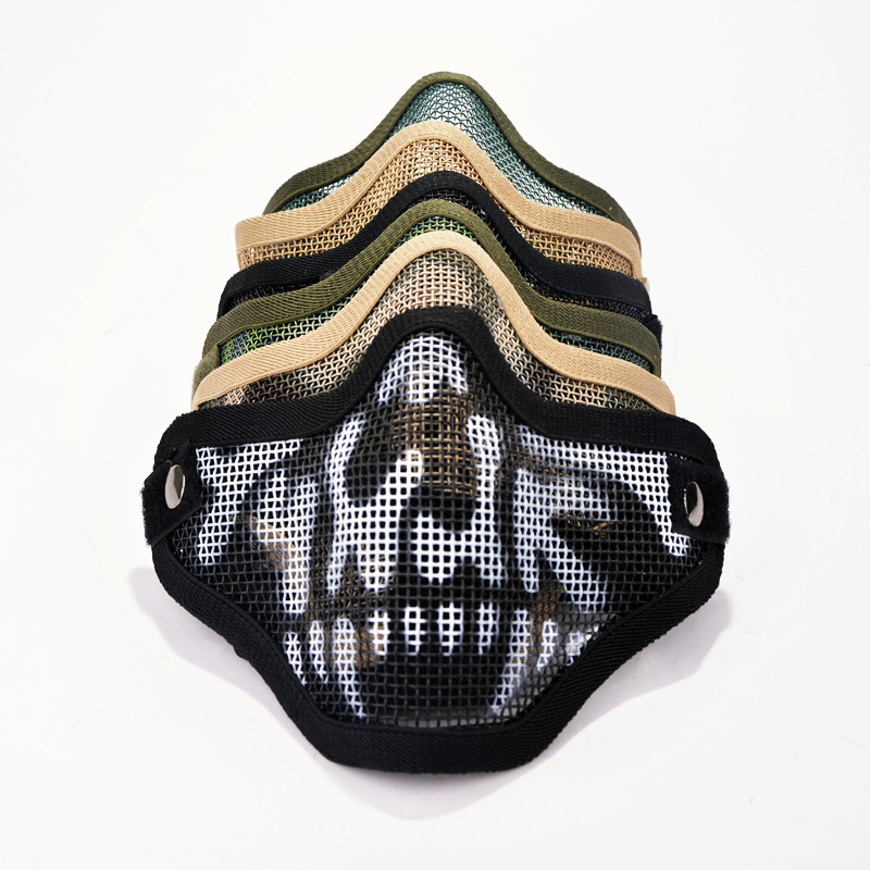CM01酋长骷髅面具 迷彩色钢丝小钢网半脸护嘴CS野战防护面罩 厂家