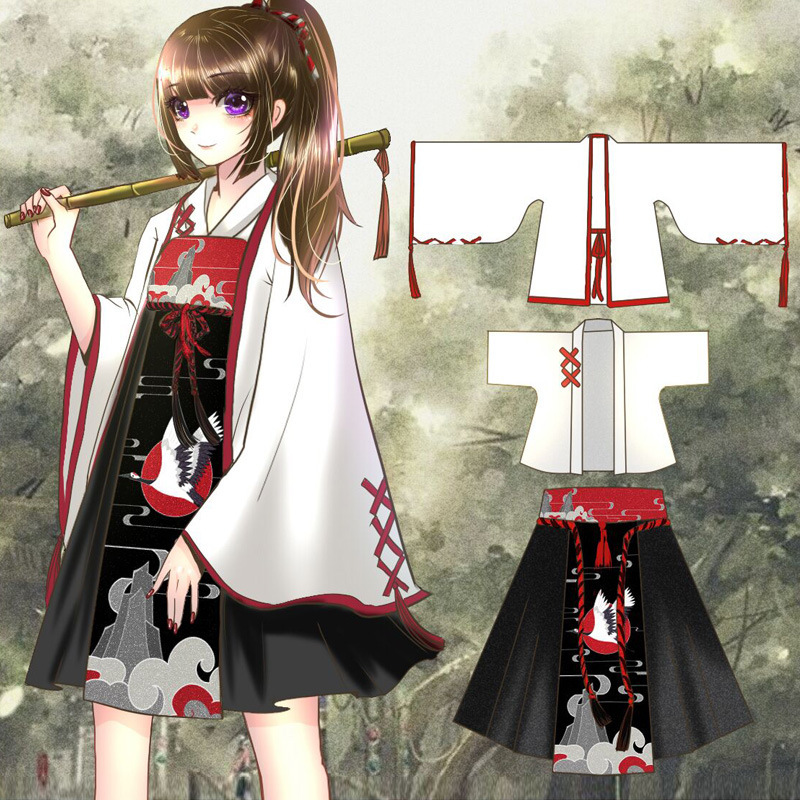 Diablo Daily Improved Hanfu Ethnic Style Antique Han Elements Crane Chest-length Skirt Ru Ancient Suit Bathrobe Kimono Jacket