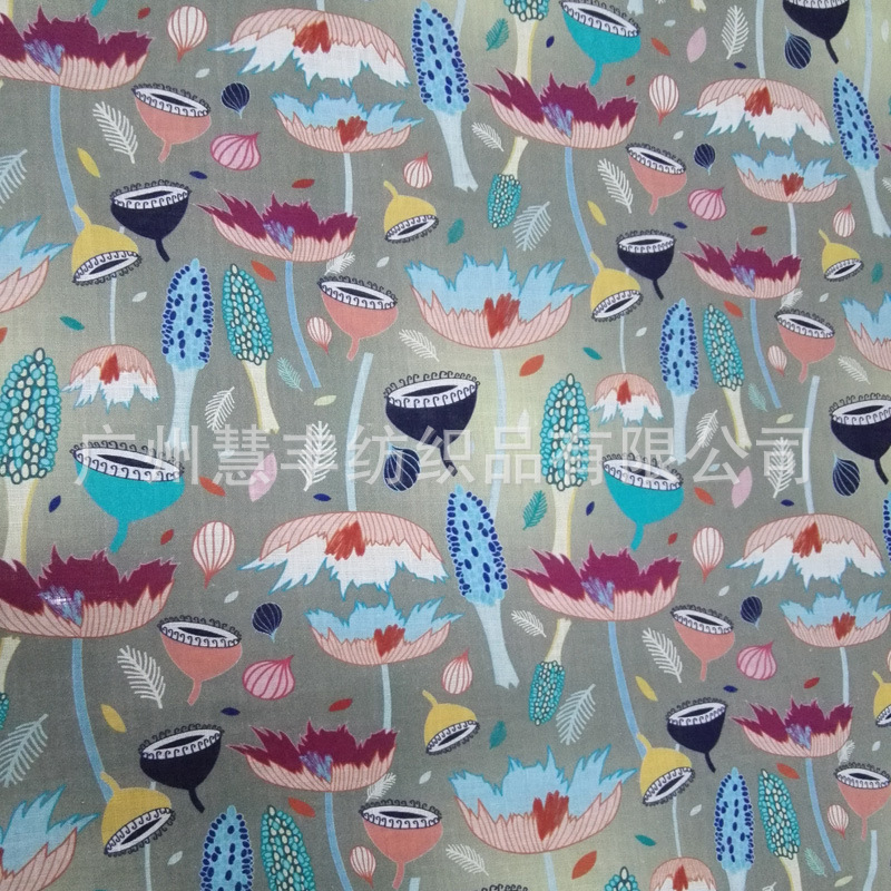 加工定制布匹，数码直喷活性印花，棕底小创意花 KH4261