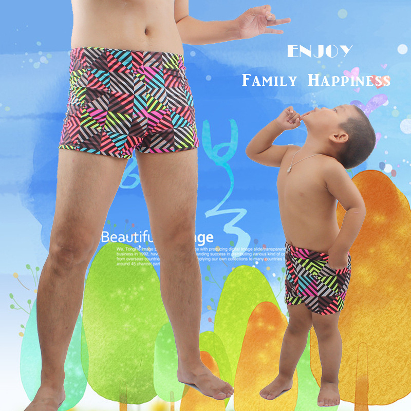 儿童泳裤男童亲子游泳裤父子装男士平角泳裤沙滩中大童学生游泳衣|ms