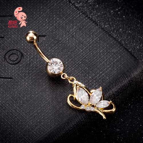 Factory direct sales personalized butterfly navel ring fashionable zircon navel nails stainless steel belly dance navel nails navel ornaments