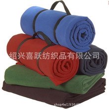 工厂定制织带提手便捷式双面绒旅游休闲毯 100%涤纶毛毯抓绒毯子